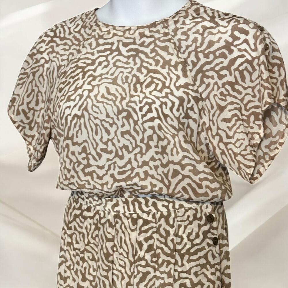 Vintage Jaeger London 2Pc Skirt Set Sz M Abstract Print Midi Safari Quiet Luxury - Picture 3 of 10